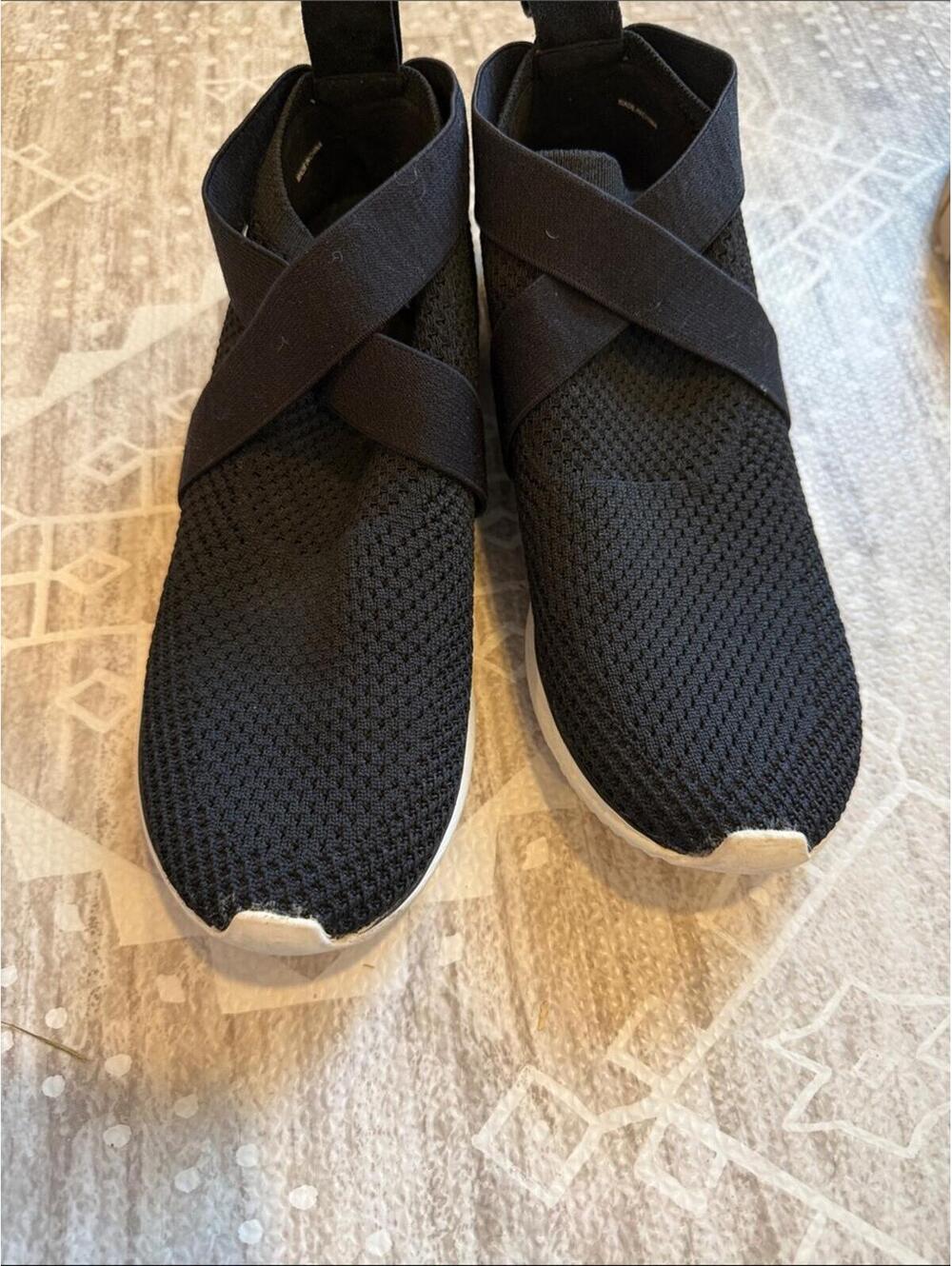 Eileen Fisher Zing Black Knit Slip-On Sneakers with White Sole